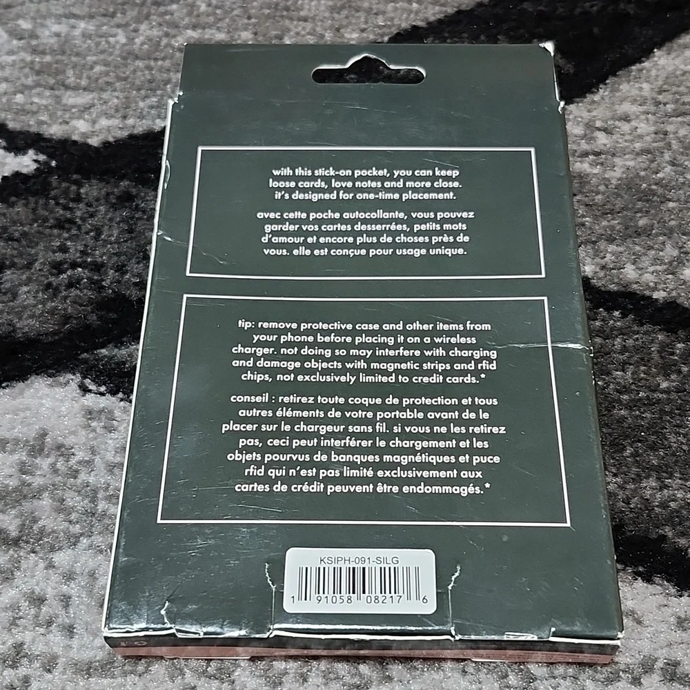 KATE SPADE NEW YORK SILVER GLITTER SHINE PHONE STICKER POCKET CARD HOLDER - Picture 5 of 9